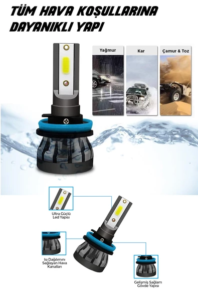 Slim Led Xenon Şimşek Etkili Mini Beyaz H8 Kapak Kapanma Garantili - 5