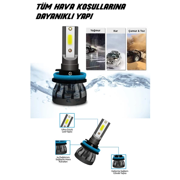 Slim Led Xenon Şimşek Etkili Mini Beyaz H11 Kapak Kapanma Garantili - 8