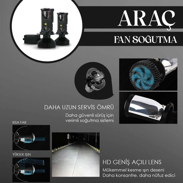 Mercekli Led Xenon H4 Şimşek Etkili Ultra Güçlü Işık Teknolojisi - 5