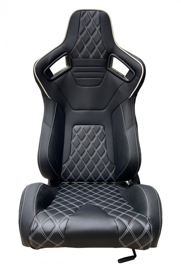 Mega Oto Market Spor Koltuk Deri Siyah Beyaz Dikişli 1 Takım 2 Adet