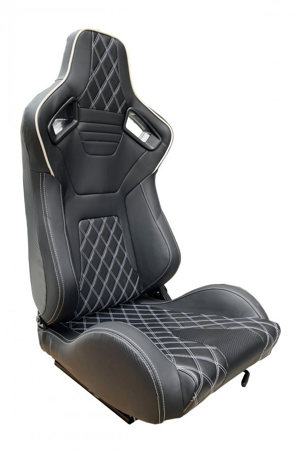 Mega Oto Market Spor Koltuk Deri Siyah Beyaz Dikişli 1 Takım 2 Adet - 2