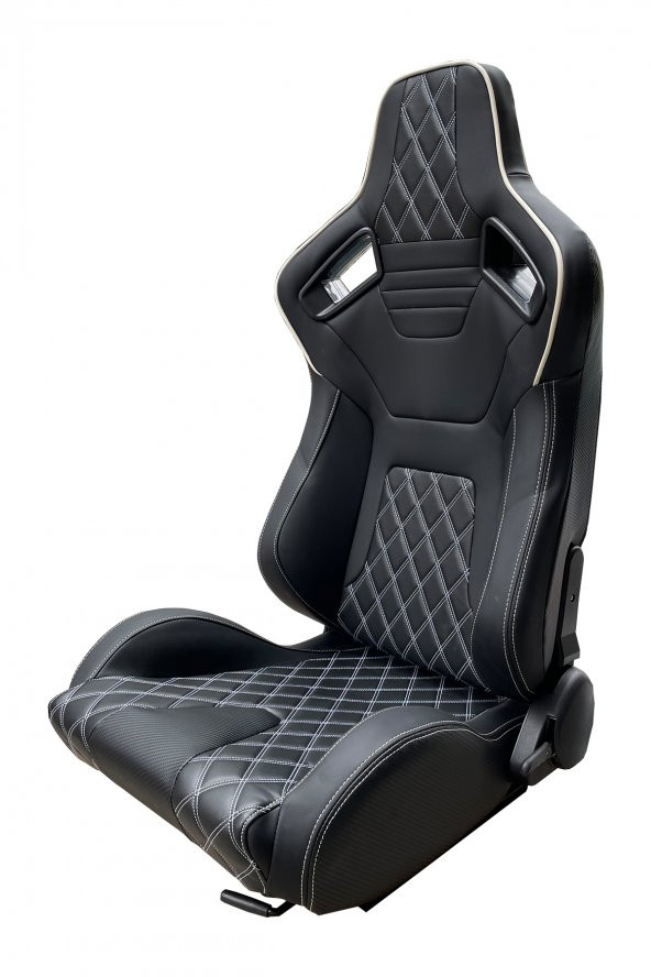 Mega Oto Market Spor Koltuk Deri Siyah Beyaz Dikişli 1 Takım 2 Adet - 3