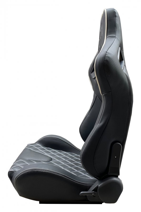 Mega Oto Market Spor Koltuk Deri Siyah Beyaz Dikişli 1 Takım 2 Adet - 4