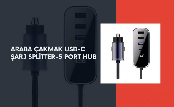 Cosmostech Araba Çakmak Şarj Cihazı 105W 4 Portlu Süper Hızlı Fast Car Charger, Type-C - 3 USB - 4