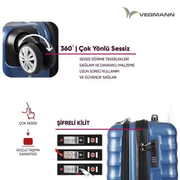 Vegmann Wave Laptop Bölmeli Mavi Kabin Boy Valiz - 4