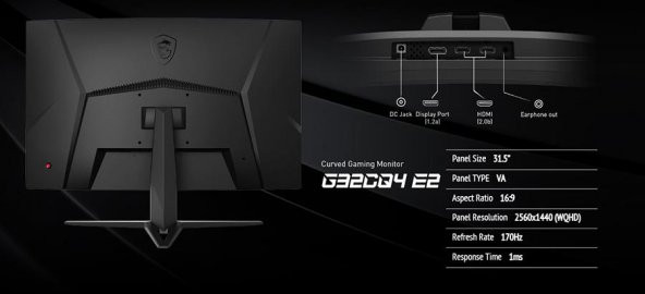 Msı 31.5 Msı G32cq4 E2 Curved 1500R Va 2560X1440 (Wqhd) 16:9 170Hz 1Ms Freesync Premıum Gamıng Monıtor - 10