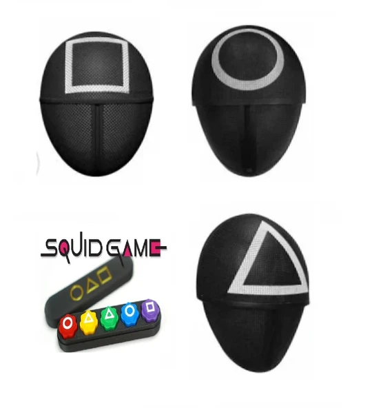 Squid Game Kalamar Oyunu Yüz Maskeleri Kare Üçgen Daire ve Beştaş oyunu Set
