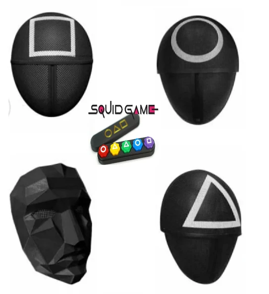 Squid Game Kalamar Oyunu Yüz Maskeleri Kare Üçgen Daire Yönetici ve Beştaş Oyun Set