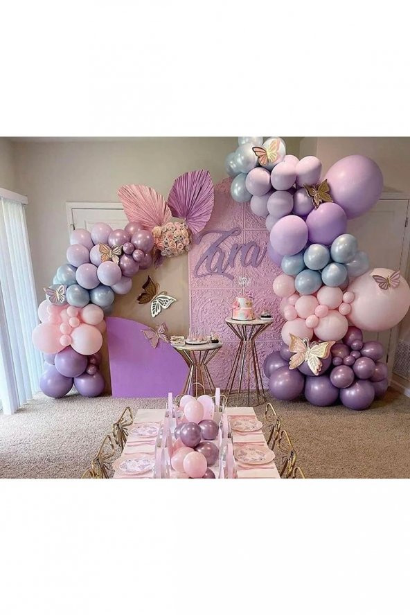 Retro Pembe Lila Fırtına Mavisi Lavanta  Doğum Günü Balon Zinciri Seti