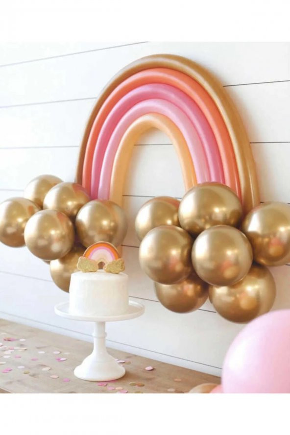 Gold Makaron Gökkuşağı Doğum Günü Balon Set