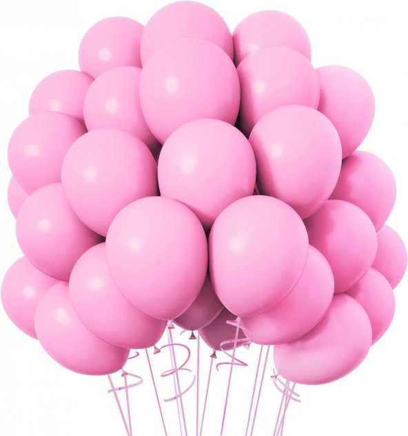 Pembe Renkli Metalik Balon 10 Adet  Lateks Parti Konsept Temalı Parlak Helyum Doğum Günü Balon