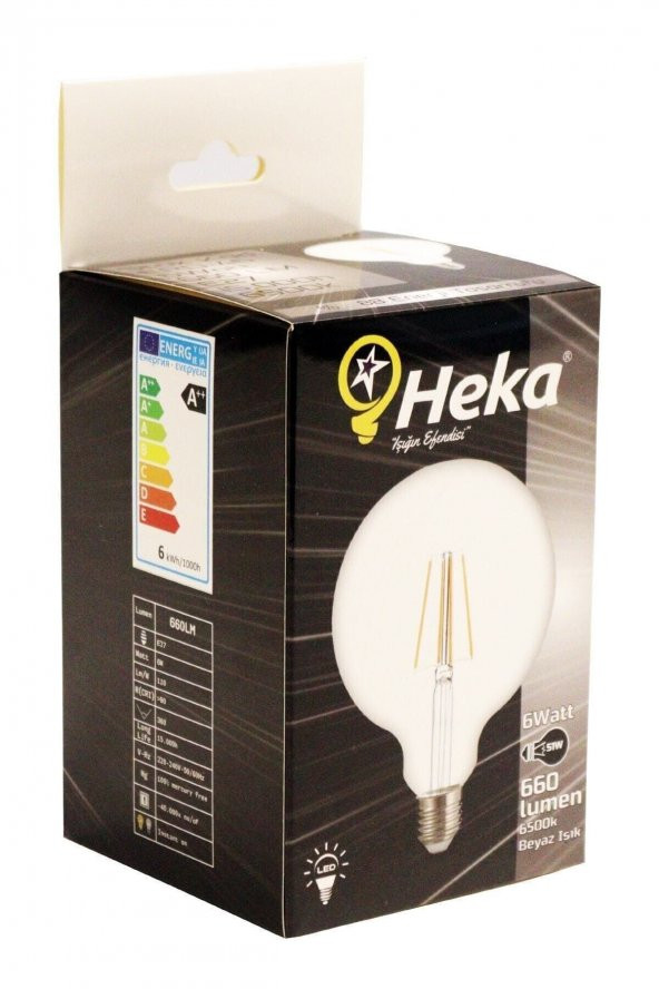 G95 Filament Edison Tip Rustik Ampul 6 Watt Led Ampul - Beyaz Işık 6500 Kelvin 660 Lümen - 3