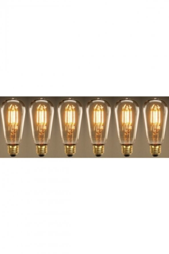 Rustik Led Ampul 6Lı Eko Paket Amber E27 Duy Armut Tipi 4 W Dekoratif Vıntage Aydınlatma