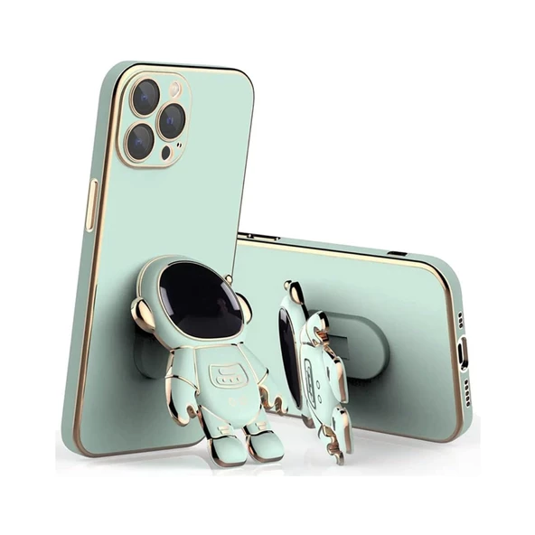 iPhone 15 Pro Kılıf Astronot Seri Stant Silikon Kapak - 8