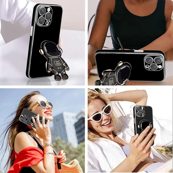 iPhone 15 Pro Kılıf Astronot Seri Stant Silikon Kapak - 4