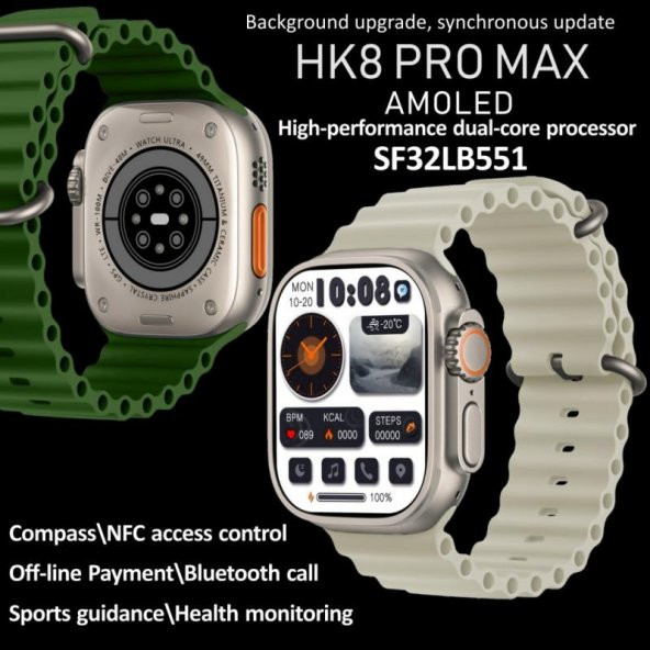 HK8 Pro Max Ultra Akıllı Saat Amoled Ekran Pusula Sesli Asistan Nfc Gps ( Gümüş ) - 4