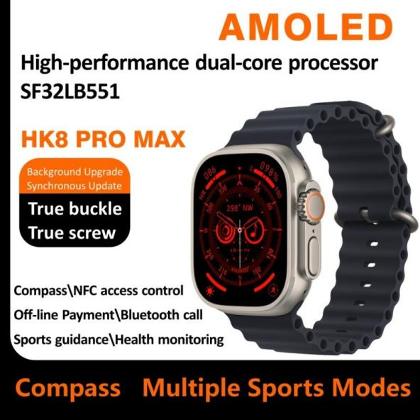 HK8 Pro Max Ultra Akıllı Saat Amoled Ekran Pusula Sesli Asistan Nfc Gps ( Gümüş ) - 5