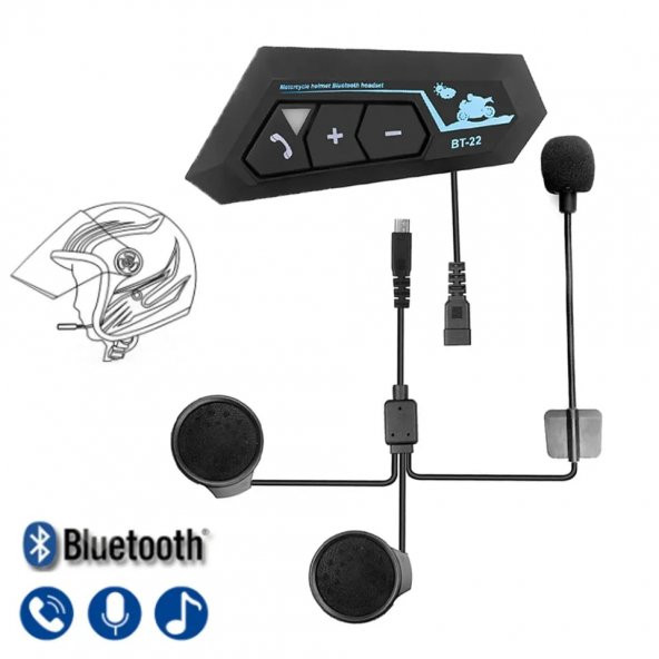 Bt22 Kask Kulaklık Bluetooth Motosiklet Kulaklık 5.0 Bluetooth Interkom Motorsiklet Kulaklık