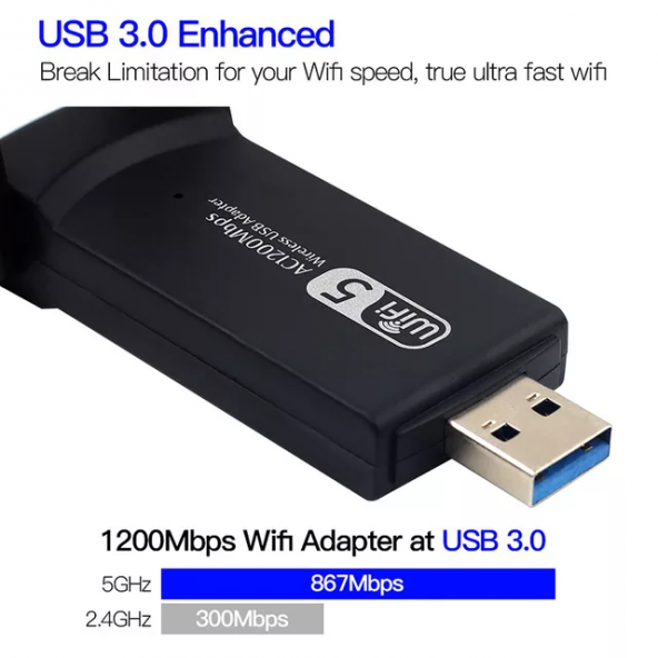 AC1200 Wifi 5G 1200 Mbps 802.11ac USB Wireless Adaptör - 3