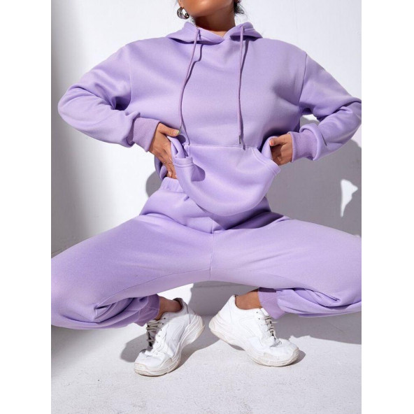 LİLA 3iplik kapşonlu kışlık kapşonlu sweatshirt - 2