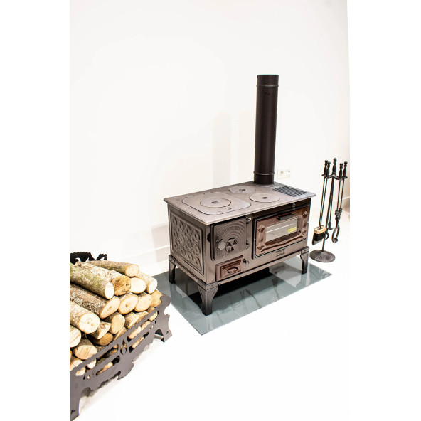 TAKMA AYAK  ateşlliği DÖKÜM ESTETiK KUZİNE KÖMÜR ODUN SOBASI MODERN RENK KOYU KAHVE - 3