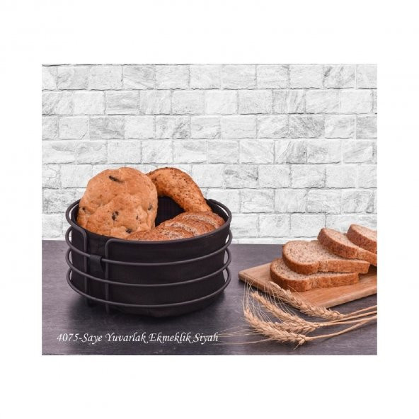 Metal Ekmeklik Siyah Şeritli Siyah Kumaş Yuvarlak Ekmek Sepeti