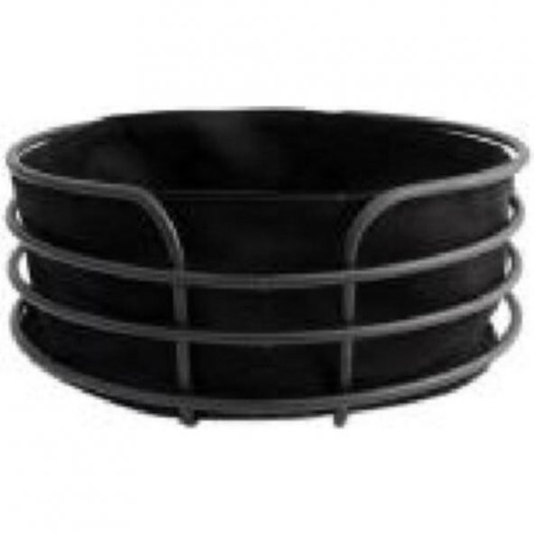 Metal Ekmeklik Siyah Şeritli Siyah Kumaş Yuvarlak Ekmek Sepeti - 2