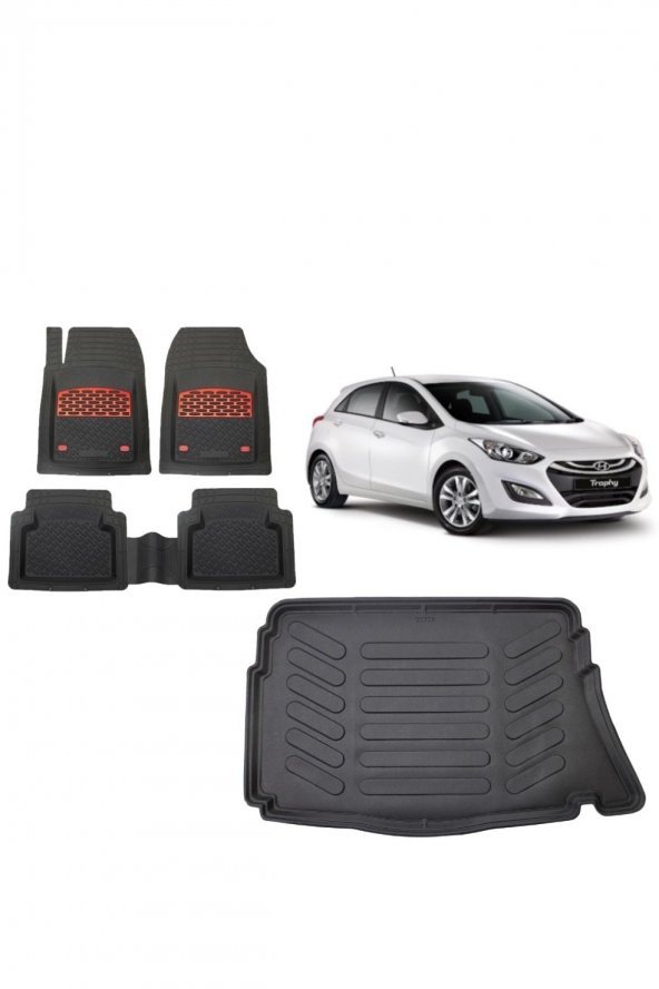 Hyundai I30 2015 Model 3d Bagaj Havuzu+3d Kırmızı Kromlu Havuzlu Paspas Takımı