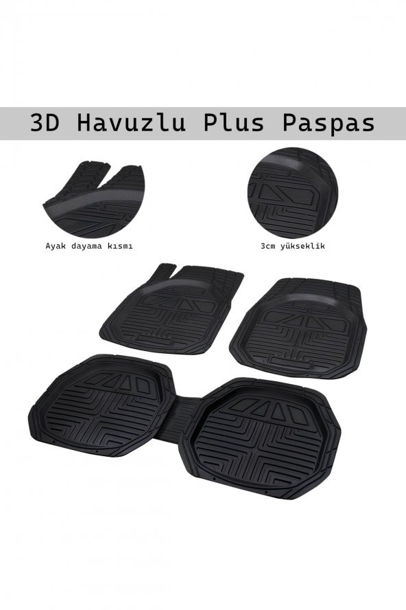 Daihatsu Hijet ile Uyumlu 3D Havuzlu Ekstra Plus Siyah Universal Paspas