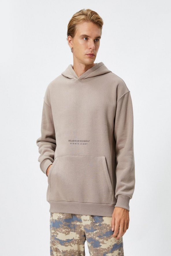 4WAM70168MK Koton Erkek Sweat BEJ - Resim 3