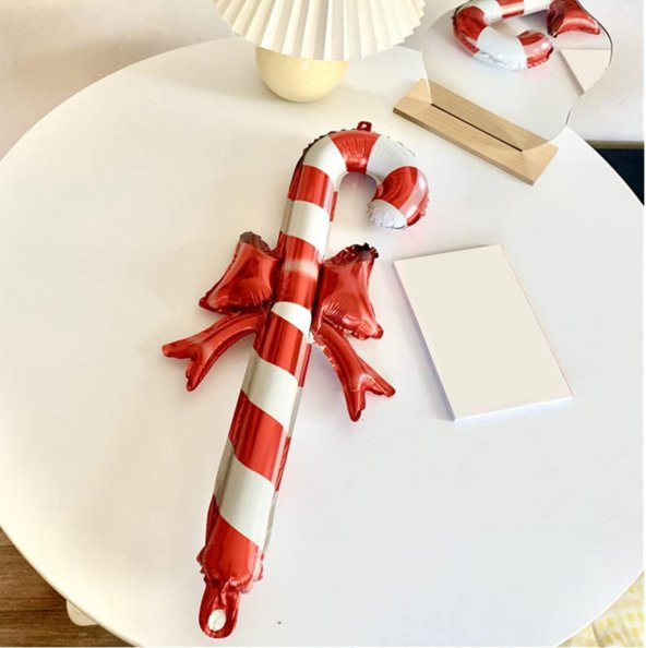 Kurdeleli Baston Şeker Folyo Balon 57x29,5 cm ürün görseli 1