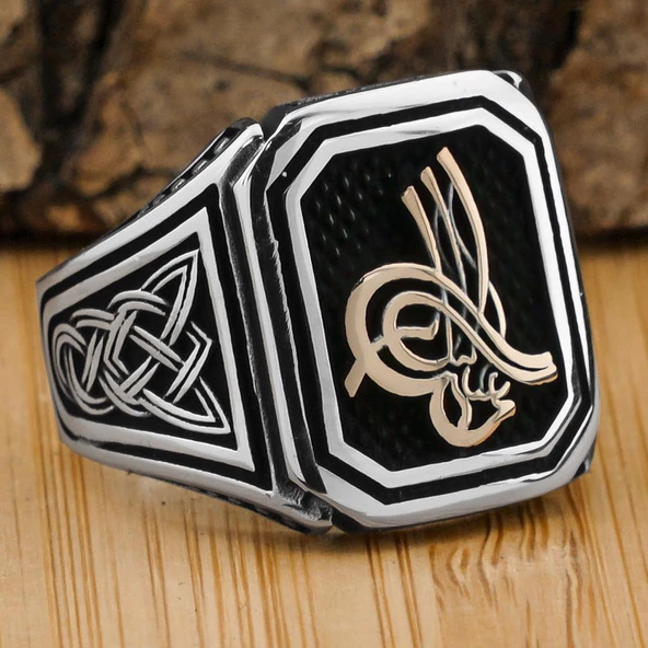 925 Ayar Gümüş Osmanlı Tuğralı Erkek Yüzük ürün görseli