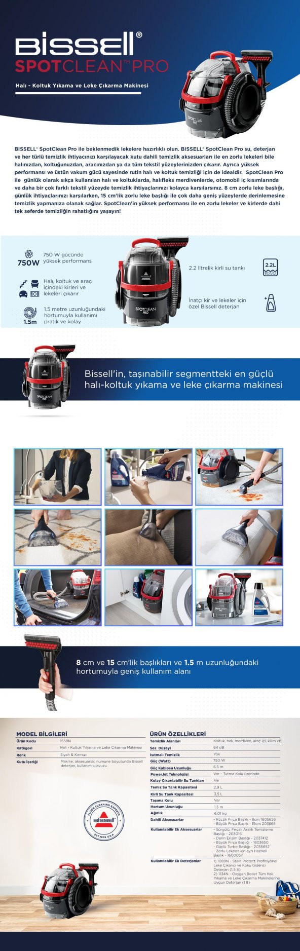 Bissell SpotClean Pro Halı Koltuk Yıkama ve Leke Çıkarma Makinesi - 4