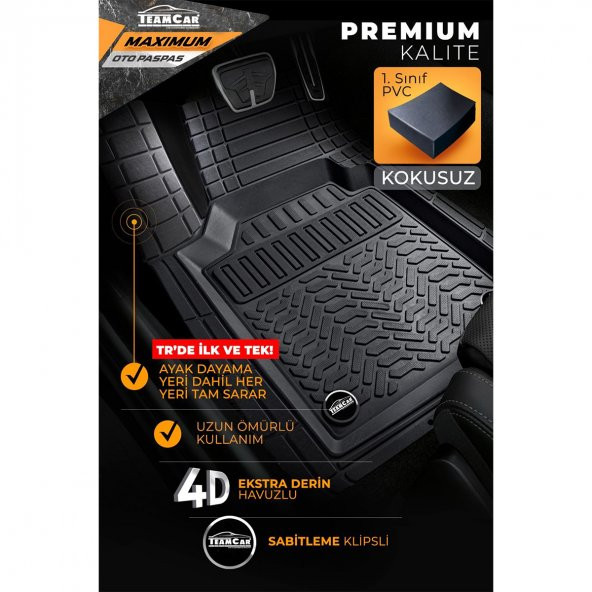 Premium Oto Paspası Maximum 4D Havuzlu Universal Siyah Kokusuz Tüm Araçlara Uyumlu
