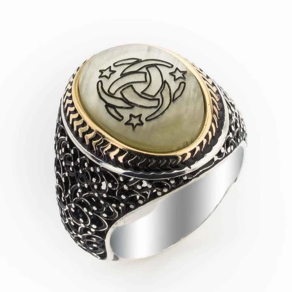 925 Ayar Gümüş  Sedef Taşlı Teşkilatı Mahsusa Yüzüğü ürün görseli