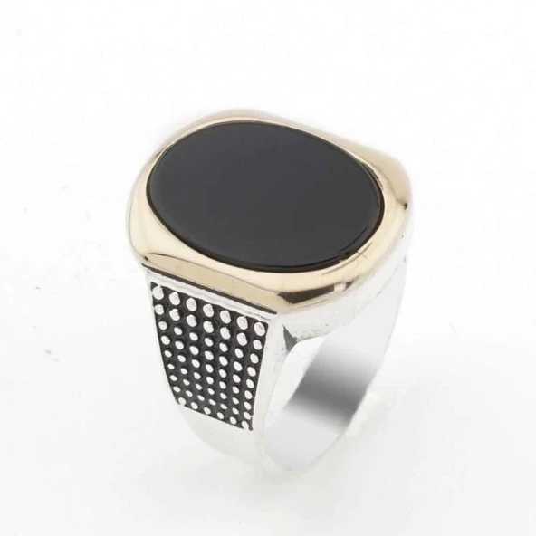 Siyah Oniks Taşlı Taşlı Gümüş  Erkek Yüzük ürün görseli