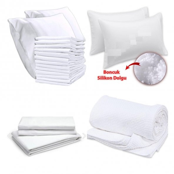 Tek Kişilik Yastıklı Pikeli Yatak Nevresim Takımı Çeyiz Seti 100 Pamuk Beyaz Otel Tipi 63 Tel