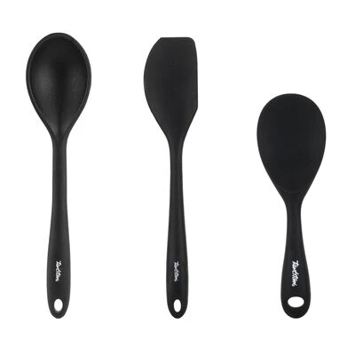 Tantitoni Füme Renkli Silikon 3lü Büyük Kaşık, Pilav Kaşığı Ve Spatula Seti - Resim 2