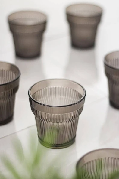 Akrilik Füme 6lıi Kısa Bardak & Su Meşrubat Kahve Yanı Bardağı 300 ml ( Cam Değildir ) - 6