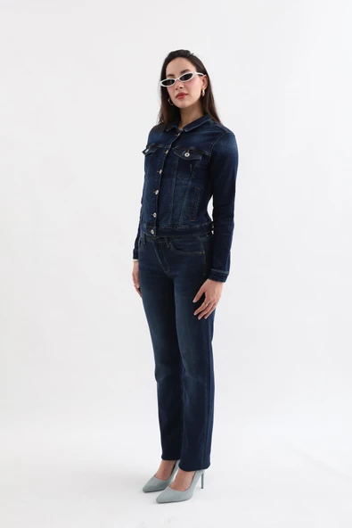 Kadın Likralı Straight Fit Jean Pantolon - Resim 5