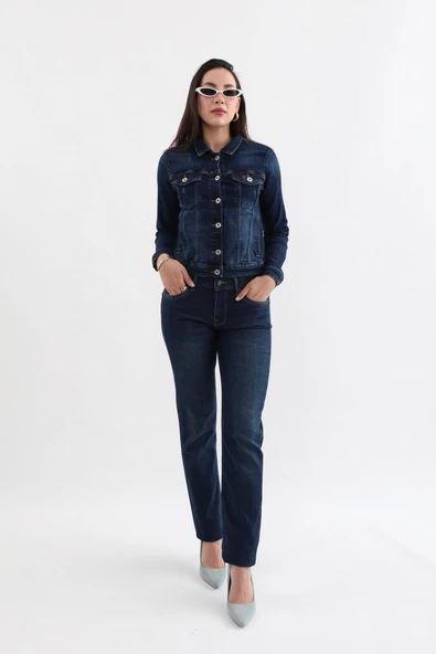 Kadın Likralı Straight Fit Jean Pantolon - Resim 4