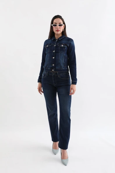 Kadın Likralı Straight Fit Jean Pantolon - Resim 2