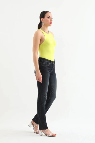 Kadın Likralı Straight Jean Pantolon Lacivert - 3