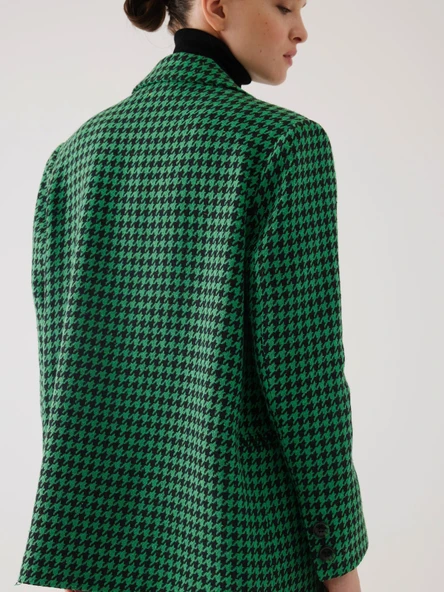 Kazayağı Desen Kruvaze Yeşil Oversize Blazer Ceket - 4