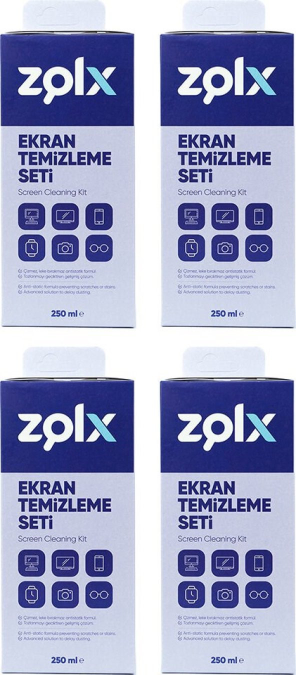 Zolx Ekran Temizleme Seti 250ML * 4 Adet ( Mikrofiber Bez )