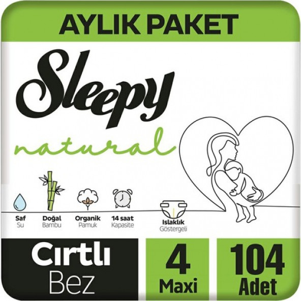 Sleepy Natural Süper Paket Bebek Bezi 4 Numara Maxi 7-14 Kg 104 Adet
