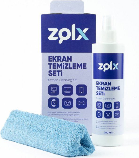 Zolx Ekran Temizleme Seti 250ML * 10 Adet ( Mikrofiber Bez ) - 3