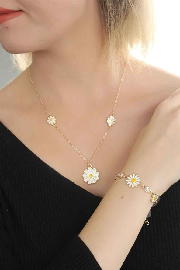 Papatyalı Kolye ve Bileklik Seti BKO4-50 - 6