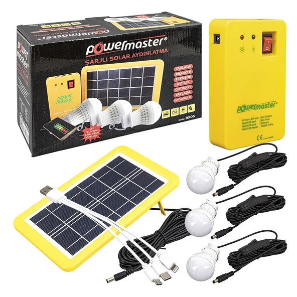 POWERMASTER PM-8905 GÜNEŞ PANELLİ 3 LAMBALI POWERBANK ÖZELLİKLİ ÇOK AMAÇLI ŞARJLI SOLAR AYDINLATMA - 2