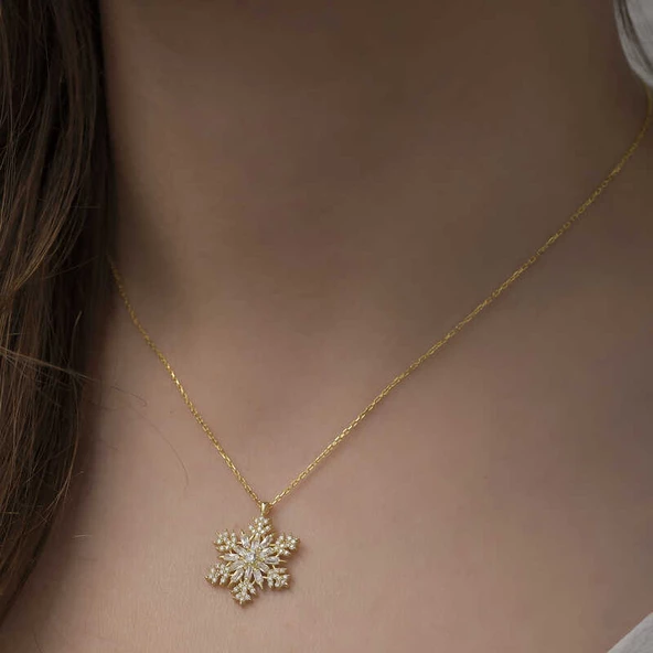 Gümüş Gold Kar Tanesi Kolye SL3807 - Resim 4